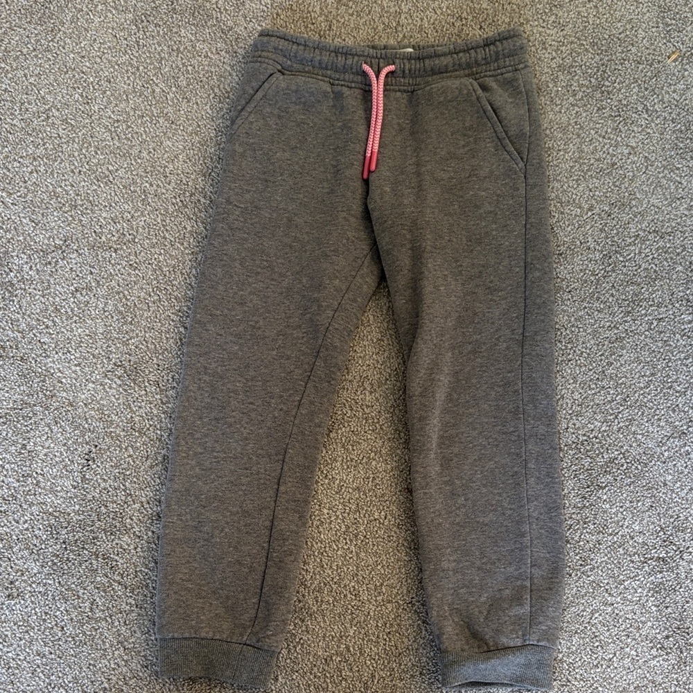 Gray Kids Girl Jogger Pants with Pink Drawstring